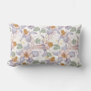 Lilac and Pink Floral Patterned Lumbar Pillow