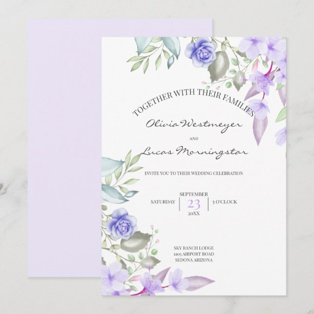 Lilac and Pink Spring Flowers Frame Invitation (Front/Back)