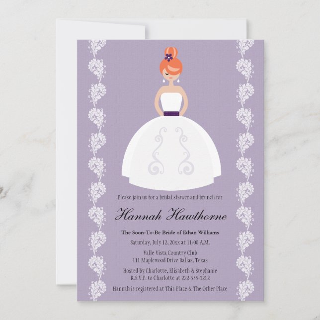 Lilac and Plum Redhead Bridal Shower Invitations (Front)