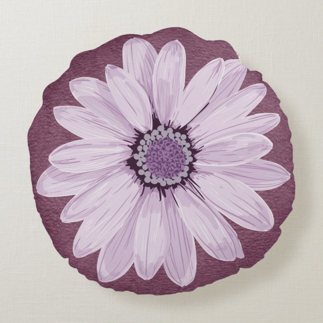 Lilac and Purple Flower Round Pillow (Back)