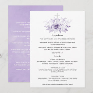 Lilac and Silver Floral Baptism or Christening Menu
