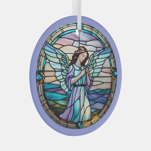 Lilac And Turquoise Angel Stained  Glass Ornament (Front Right)