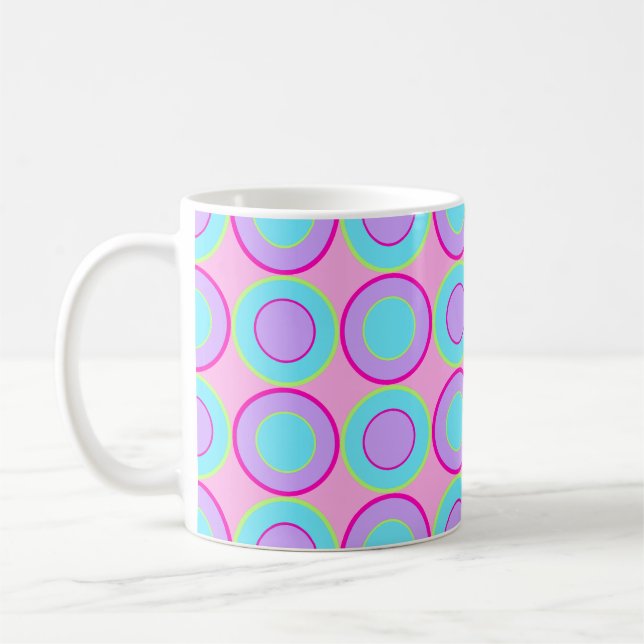 Lilac And Turquoise Doughnuts With Filling On Pink Coffee Mug (Left)