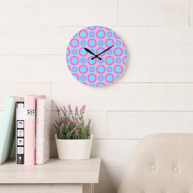Lilac And Turquoise Doughnuts With Filling On Pink Large Clock (Reading Room)