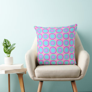 Lilac And Turquoise Doughnuts With Filling On Pink Throw Pillow