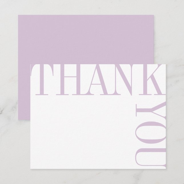 Lilac and White Modern Large Text Thank You Note Card (Front/Back)
