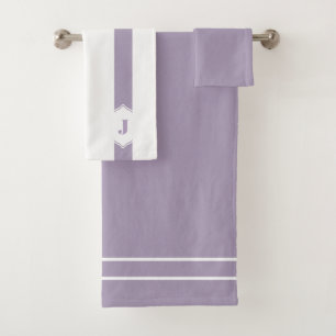 Lilac and White Monogram Stripe Bath Towel Set
