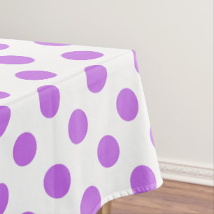 Lilac and white polka dots tablecloth