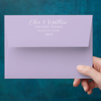 Lilac and white Scirpt Initials Wedding Envelope