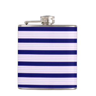 Lilac and white stripes pattern with navy blue hip flask