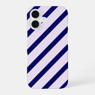 Lilac and white stripes pattern with navy blue iPhone 16 case