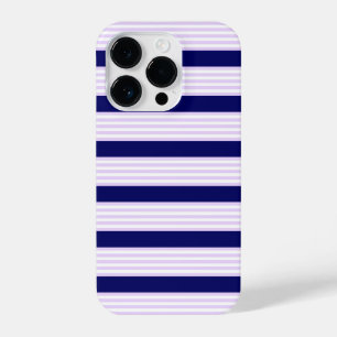 Lilac and white stripes pattern with navy blue iPhone 14 pro case