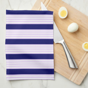 Lilac and white stripes pattern with navy blue kitchen towel