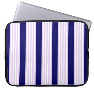 Lilac and white stripes pattern with navy blue laptop sleeve