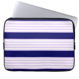 Lilac and white stripes pattern with navy blue laptop sleeve