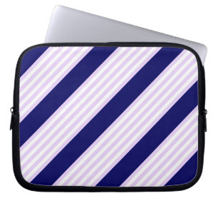 Lilac and white stripes pattern with navy blue laptop sleeve