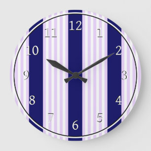 Lilac and white stripes pattern with navy blue large clock