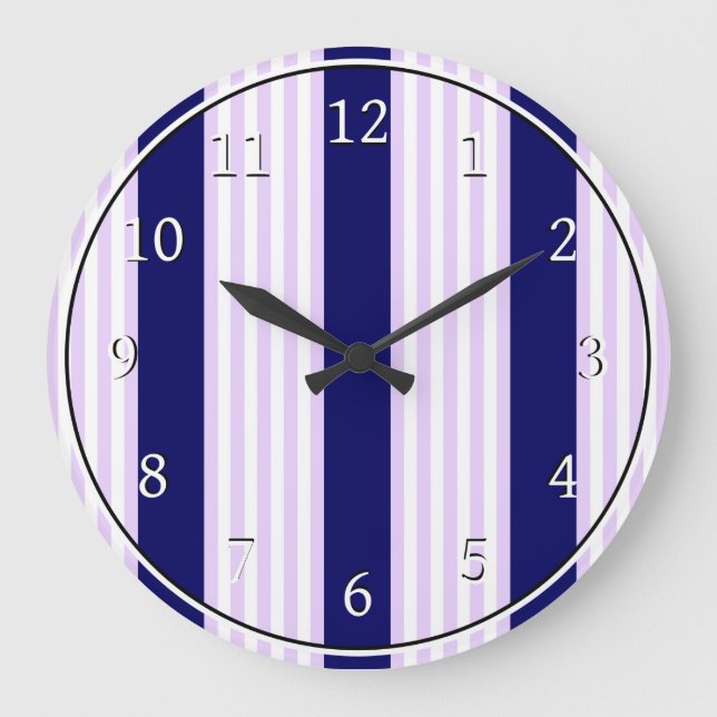 Lilac and white stripes pattern with navy blue large clock (Front)