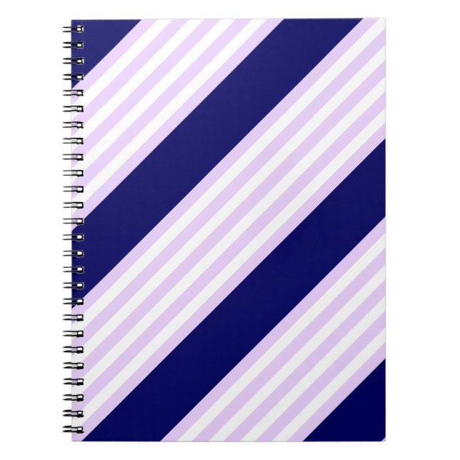 Lilac and white stripes pattern with navy blue notebook (Front)