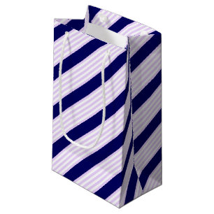 Lilac and white stripes pattern with navy blue small gift bag