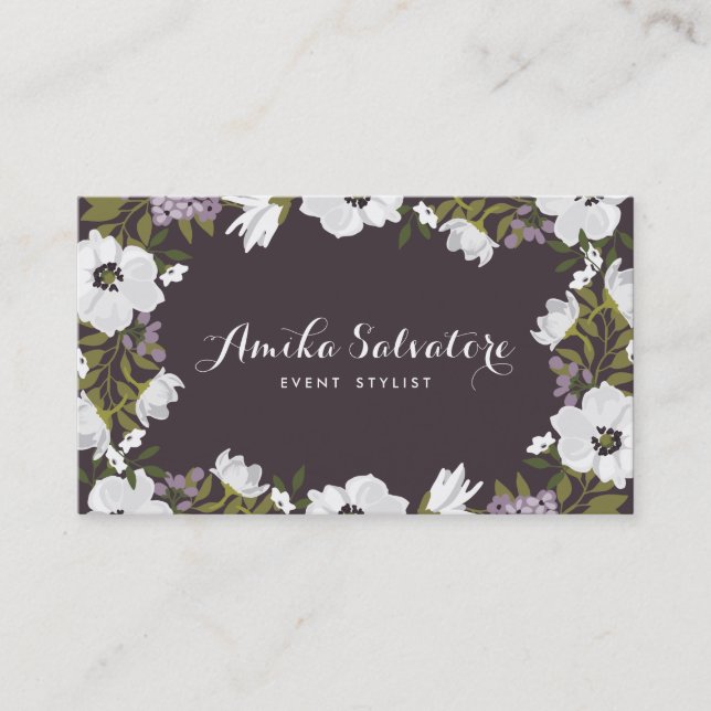 Lilac Anemone Blooms Personalized Floral Business Card (Front)