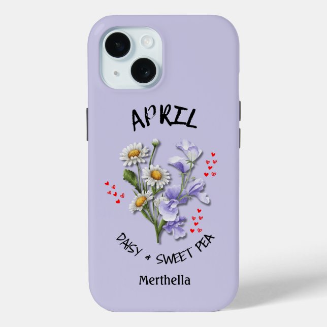 Lilac APRIL Birth Month Flower Custom Name Case-Mate iPhone Case (Back)