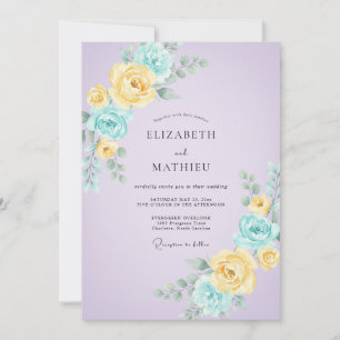 Lilac Aqua Petal Wedding Invitation