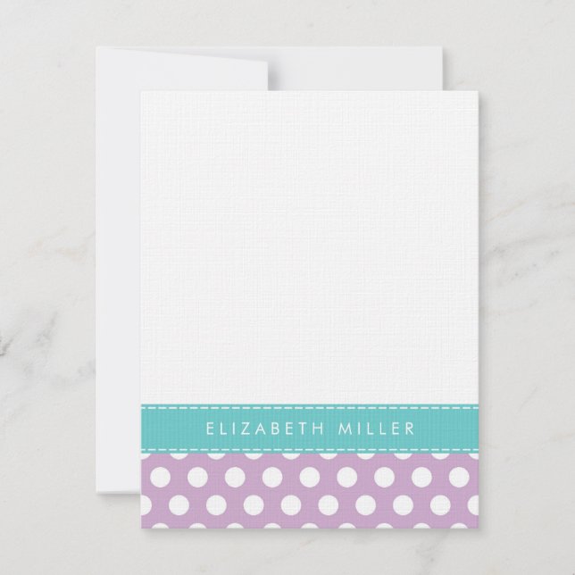 Lilac & Aqua Ribbon Polka Dots Monogram Note Card (Front)
