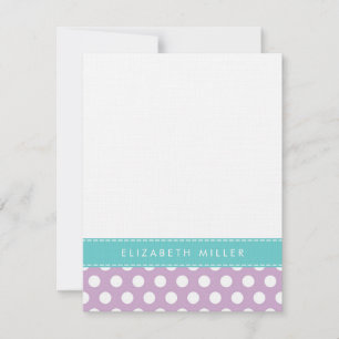 Lilac & Aqua Ribbon Polka Dots Monogram Note Card