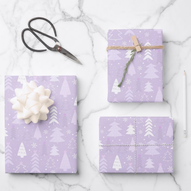 Lilac arbres de Noël feuilles de papier d'emballag (Recto)