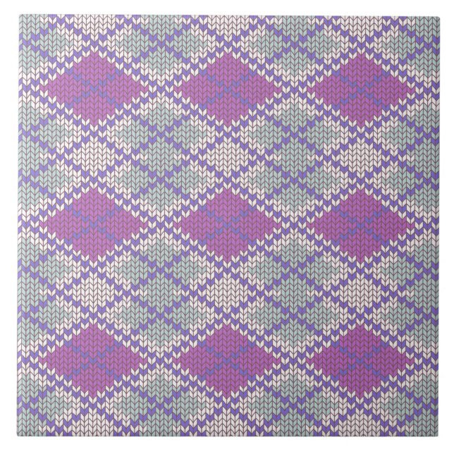 LILAC ARGYLE KNIT 6x6 Ceramic Tile (Front)