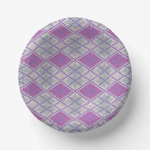 LILAC ARGYLE KNIT 7" Paper Bowls Plate