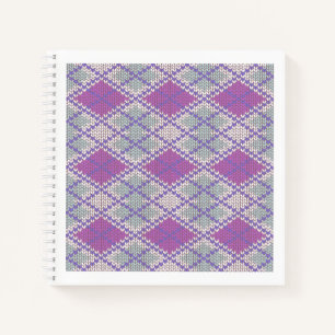 LILAC ARGYLE KNIT 8.5x8.5 Spiral Notebook