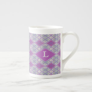 LILAC ARGYLE KNIT Bone China Mug + Initial
