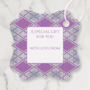 LILAC ARGYLE KNIT Fancy Square Gift Tags