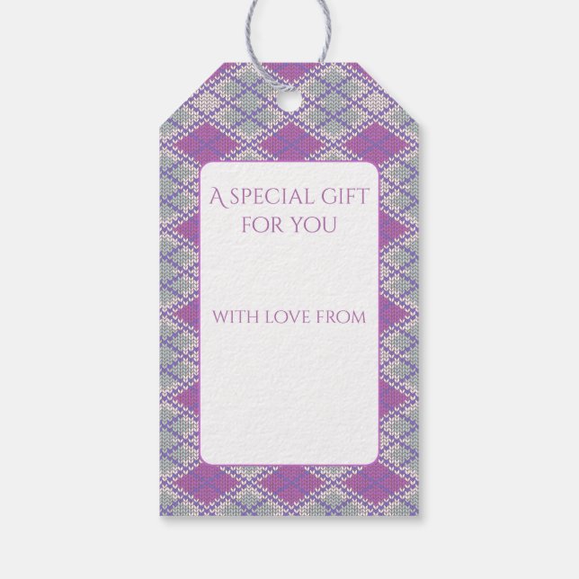 LILAC ARGYLE KNIT Gift Tags (Back)