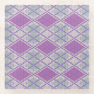 LILAC ARGYLE KNIT Glass Drink Coaster