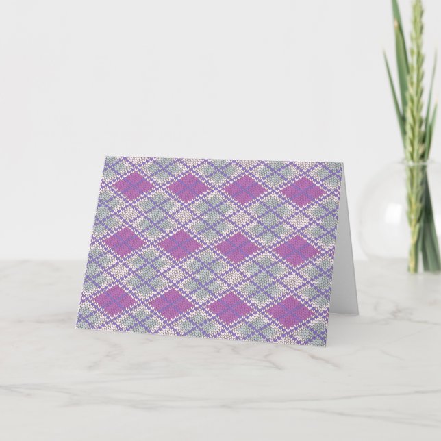 LILAC ARGYLE KNIT Greeting Card / Horizontal (Front)