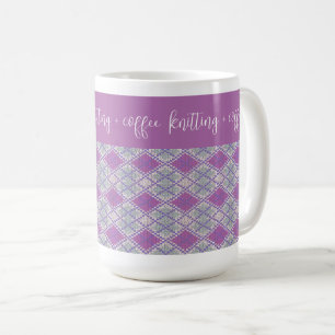 LILAC ARGYLE KNIT "knitting + coffee" Tall Mug
