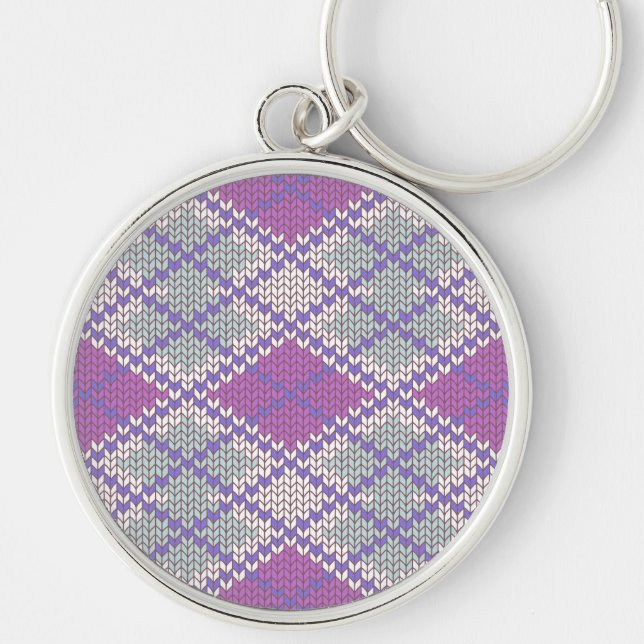 LILAC ARGYLE KNIT Premium Round Keychain (Front)
