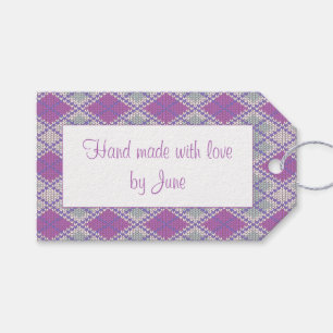 LILAC ARGYLE KNIT Rectangle "Hand Made" Tags