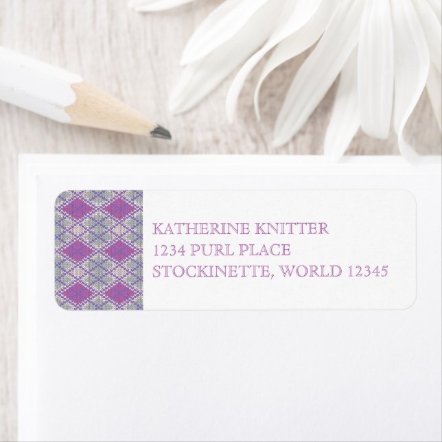 LILAC ARGYLE KNIT Return Address Labels  (Insitu)