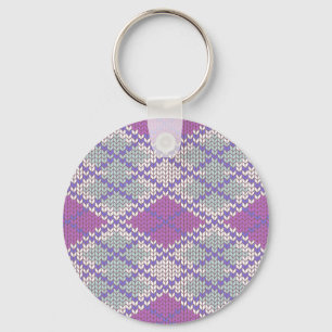 LILAC ARGYLE KNIT Round Aluminum Keychain