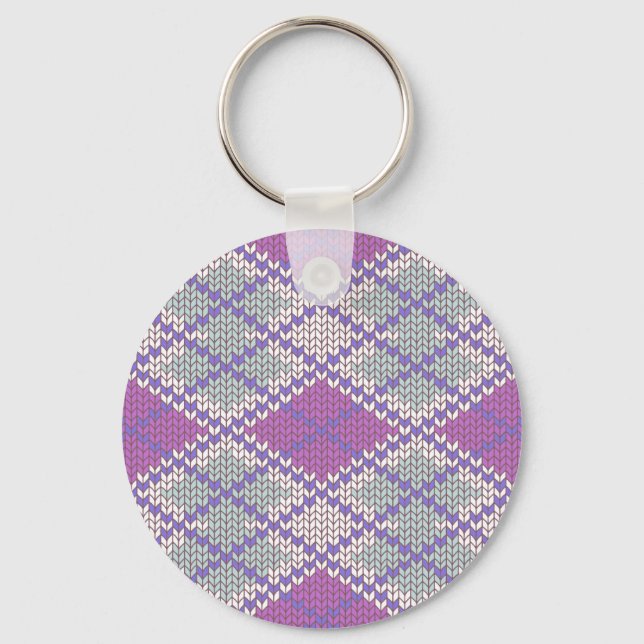 LILAC ARGYLE KNIT Round Aluminum Keychain (Front)