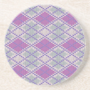 LILAC ARGYLE KNIT Round Sandstone Coaster
