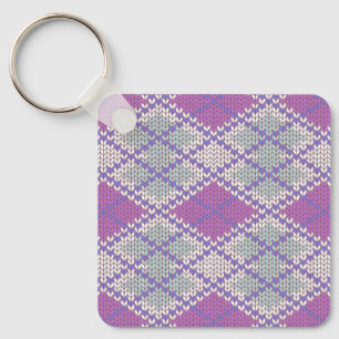LILAC ARGYLE KNIT Square Aluminum Keychain
