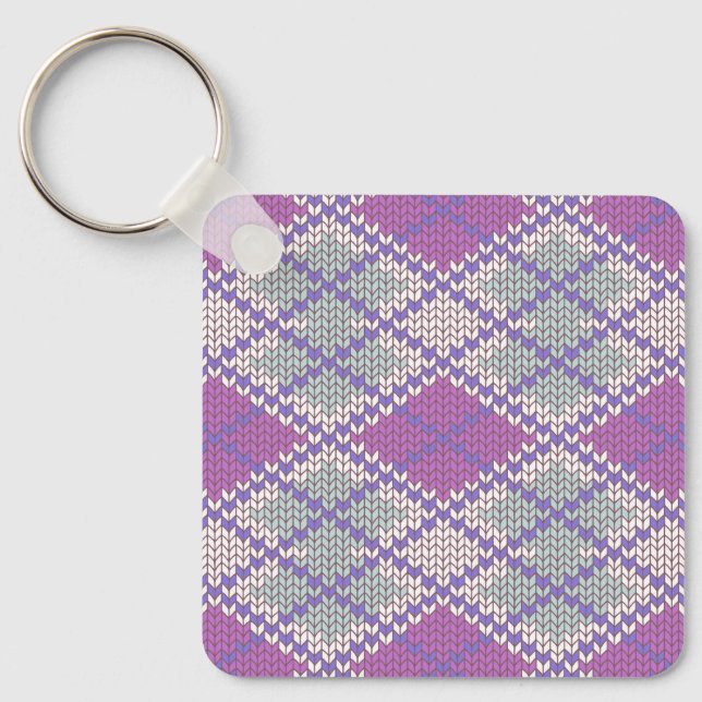 LILAC ARGYLE KNIT Square Aluminum Keychain (Front)
