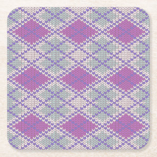 LILAC ARGYLE KNIT Square Paper Coasters