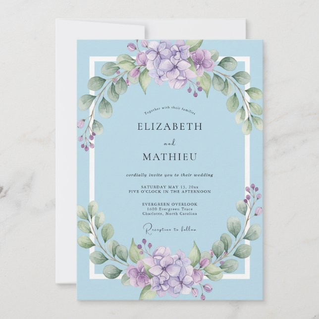 Lilac Azure Wreath Wedding Invitation (Front)