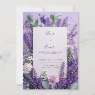 Lilac Background Romantic Botanical Border Wedding Invitation